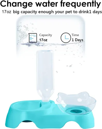Miniatura 3 de MILIFUN Cuencos dobles para perros y gatos, juego de cuencos de agua y comida para mascotas, juego de cuencos inclinados de 15° para agua