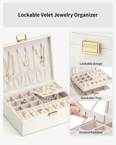 Miniatura 6 de Vlando Regalos de graduación, caja de joyería de 2 capas, regalos para profesores, organizador de joyas grande para mujeres, bandeja de joyería