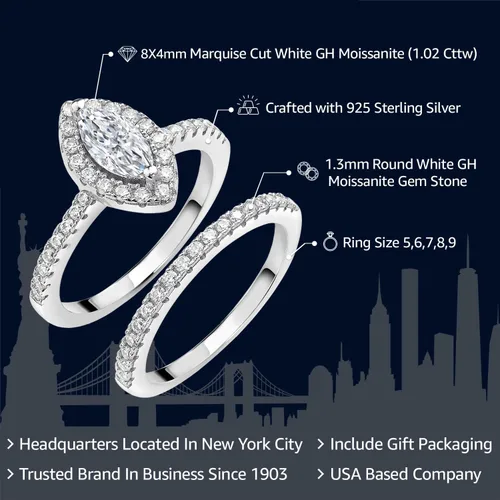 Miniatura 2 de Gem Stone King Anillo de compromiso de boda de plata de ley 925 con moissanita blanca para mujer