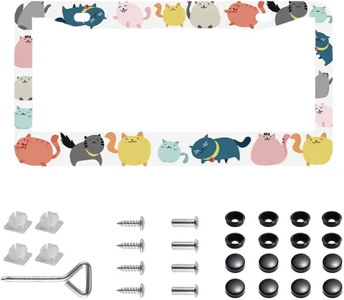 Miniatura 11 de Paquete de 2 marcos para placa de automóvil de acero inoxidable con tornillos, tapas y destornilladores, para mujeres y niñas, diseño de flores de 7