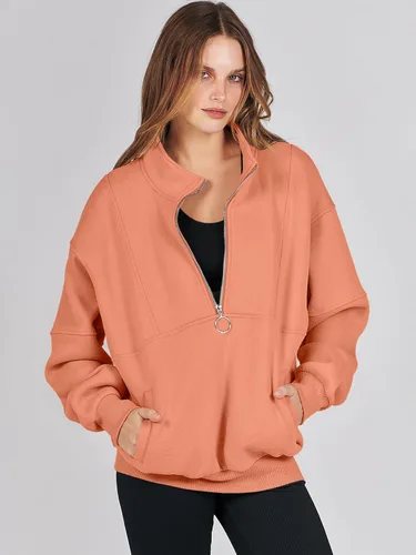 Miniatura 2 de ANRABESS Sudaderas de forro polar con media cremallera para mujer, de gran tamaño, con cremallera de un cuarto, ropa de moda para otoño de 2024