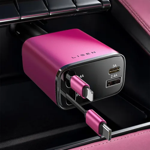 Miniatura 13 de LISEN - Cargador retráctil para automóvil, adaptador de cargador de automóvil USB C de 69 W, carga rápida para iPhone 16, 15, 14, 13, 12, Samsung