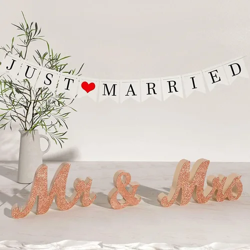 Miniatura 6 de VIOPVERY Letrero de Mr & Mrs y Just Married, letras grandes de madera para mesa de amor, accesorios de fotos, decoración de boda para aniversario