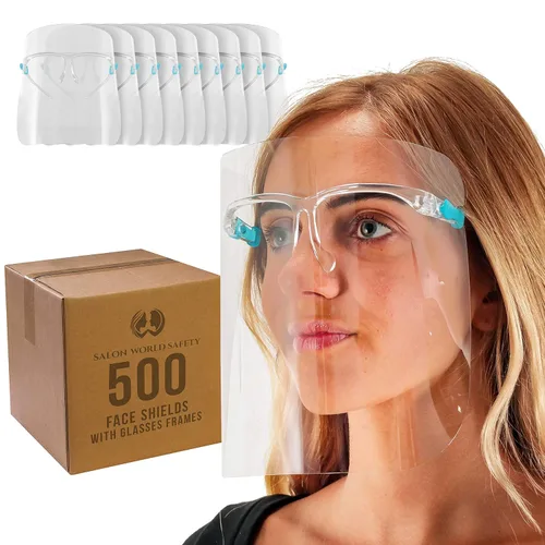 TCP Global Salon World - Protectores faciales completos con marcos de gafas (paquete de 10), ultra transparentes para proteger los ojos, la nariz,
