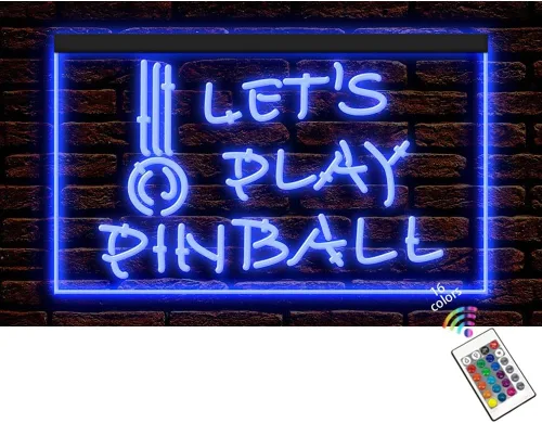 230042 Let's Play Pinball Game Room Man Cave Decor Display LED Light Letrero de neón (12 x 8 pulgadas, 16 colores por control remoto)