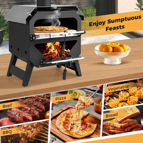 Miniatura 6 de Happygrill Horno de Pizza para Exteriores, Estufa de Pizza Portátil de 12" de leña con Piedra para Pizza, Pala para Pizza y Funda de Tela Oxford