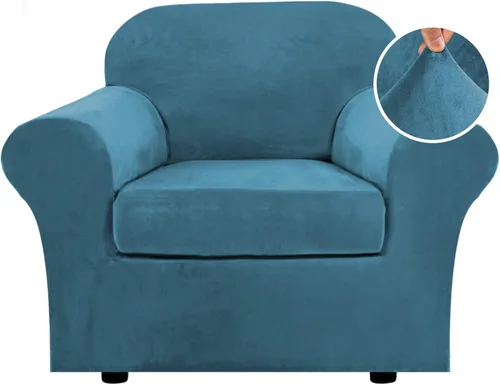 Miniatura 71 de H.VERSAILTEX - Funda elástica para sofá de 3 piezas, de suave terciopelo afelpado, para sofá biplaza con 2 cojines de hasta 72 pulgadas de ancho, se