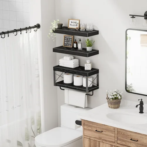 Miniatura 4 de QEEIG Estantes de baño sobre el inodoro - Estante flotante para pared, almacenamiento de papel higiénico, estilo rústico, 16 pulgadas, juego de 3