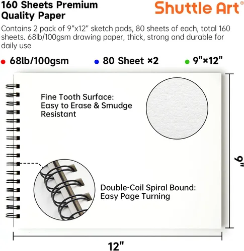 Miniatura 7 de Shuttle Art Kit de dibujo y bloc de bocetos, juego de 123 lápices de arte + 160 hojas de bloc de bocetos