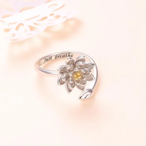 Miniatura 4 de DAOCHONG Anillo de plata de ley 925, anillos de flor de loto, resistentes al deslustre, ajuste cómodo, anillo de boda