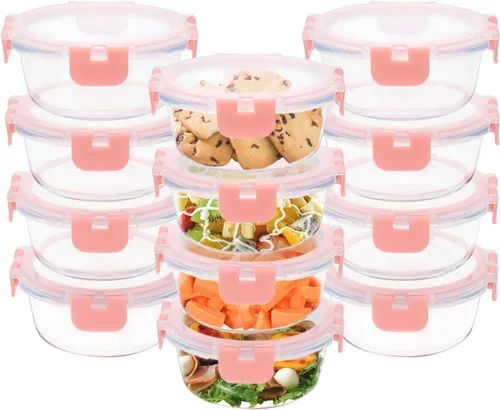 Miniatura 9 de GULFLIN - 24 piezas de recipientes pequeños de vidrio para almacenamiento de alimentos con tapas herméticas, juego de recipientes de 1.5 tazas