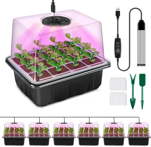 Miniatura 10 de Bandeja de inicio de semillas YAUNGEL con luz de crecimiento, kit de inicio de semillas de 4 piezas con controlador de temporización y brillo Negro