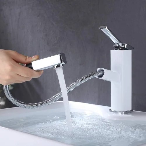 Miniatura 12 de KAIYING Grifo de Fregadero de Recipiente Extraíble para Baño, Grifo de Lavabo de un Solo Orificio con Rociador Extraíble, Grifo Mezclador de Una