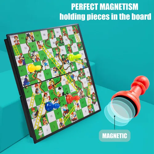 Miniatura 4 de KIDAMI Mini juego de mesa magnético de serpientes y escaleras, diseño portátil plegable y ligero, juego de viaje regalo para niños pequeños
