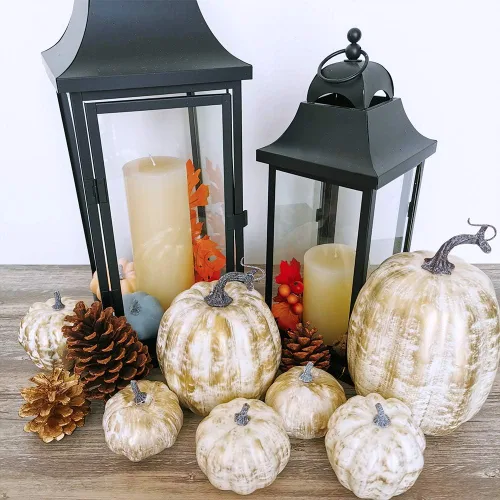 Miniatura 5 de 7 piezas de calabazas artificiales de otoño de tamaños variados, calabazas de cosecha, calabazas de espuma sintética para la temporada de otoño