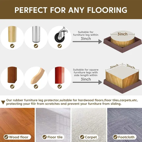 Miniatura 4 de Almohadillas de Goma para Muebles, Copas de Ruedas para Muebles, Topes Antideslizantes para Cama, Protectores de Suelo con Agarre, Almohadillas