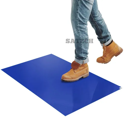 Miniatura 8 de SATECH Alfombrilla adhesiva/pegajosa/adhesiva de 18 x 36 pulgadas azul (caja de 4 alfombrillas, 30 hojas cada una) para salas blancas, laboratorios