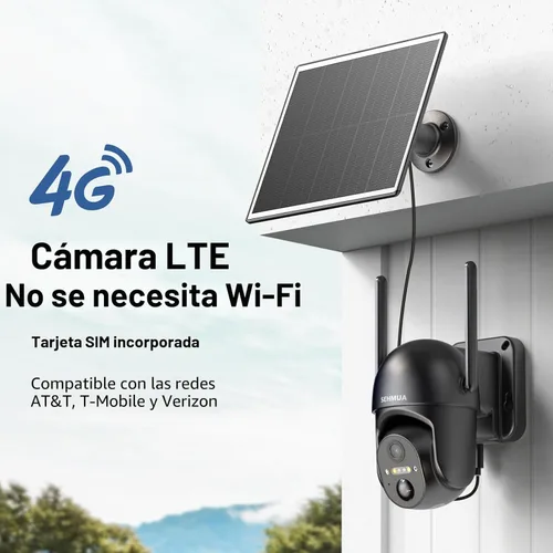 Miniatura 2 de SEHMUA - Cámara de seguridad celular 4G LTE solar inalámbrica para exteriores, cámara alimentada por energía solar sin WiFi, vista en vivo de 360°