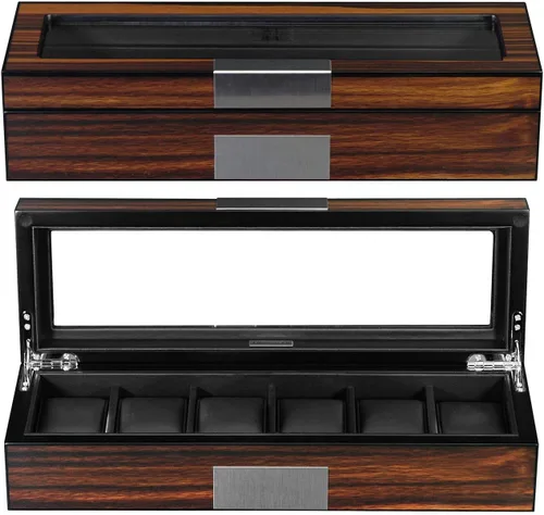 Miniatura 8 de Caja de 6 relojes Organizador de reloj para hombre Caja de almacenamiento de reloj grande Caja de almacenamiento de madera 6 relojes vitrina
