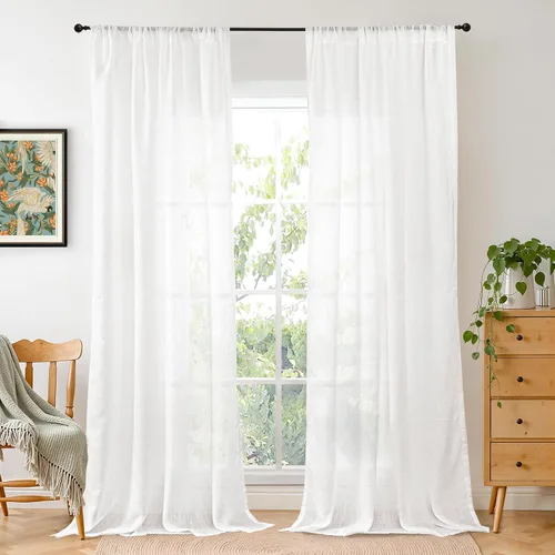 Miniatura 132 de BGment Cortinas de lino café de 30 pulgadas de largo para ventana pequeña, cortinas de media ventana beige semitransparentes ligeras con bolsillo