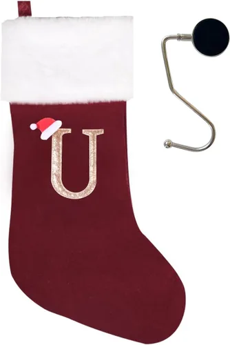 Miniatura 108 de Medias de Navidad de 20 pulgadas con monograma, letras, medias súper suaves grandes de Navidad, medias de monograma rojo para Navidad, regalo