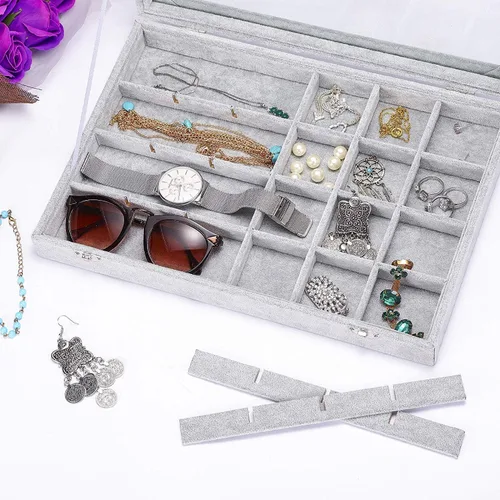 Miniatura 4 de Wuligirl - Joyero organizador de terciopelo para aretes, collares y pulseras con tapa transparente de exhibición, almacenamiento de joyas