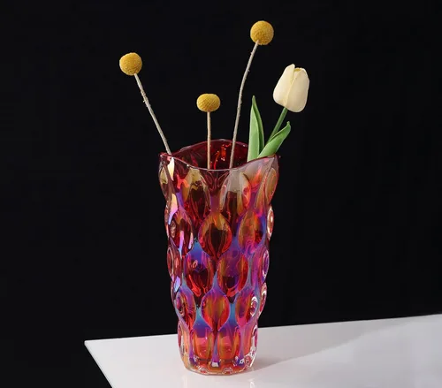 Miniatura 7 de Florero de cristal rojo grueso de 9.5 pulgadas de alto para decoración del hogar, comedor, mesa de boda, oficina, vacaciones, fiesta, centro de mesa