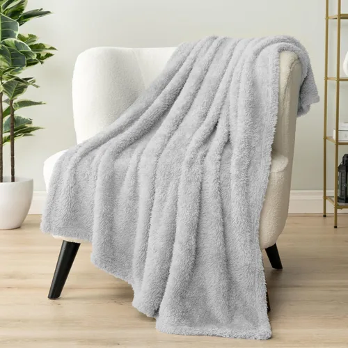 Miniatura 24 de PAVILIA - Manta de sherpa para sofá, gris esponjosa y cálida, manta de felpa suave para cama, acogedora, súper suave y ligera, manta decorativa