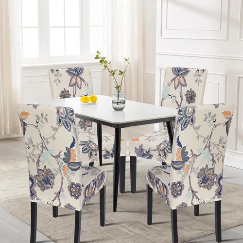 Miniatura 2 de SearchI Juego de 4 fundas para sillas de comedor, elásticas con estampado floral, fundas deslizables para sillas Parsons de spandex, removibles