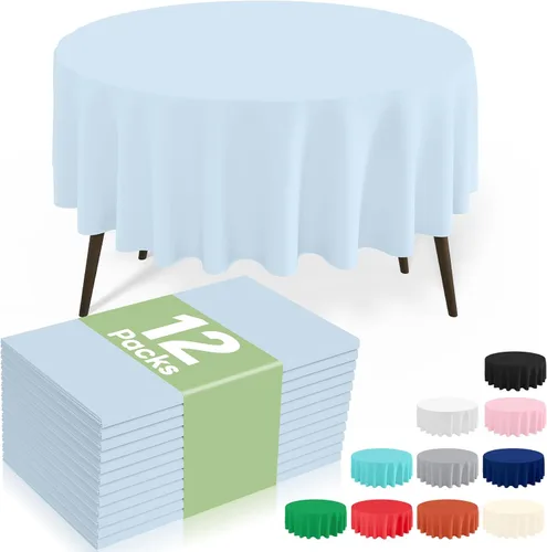 Miniatura 14 de misaya Paquete de 4 manteles desechables de plástico, mantel redondo impermeable de 84 pulgadas, a prueba de fugas y resistentes manteles Azul