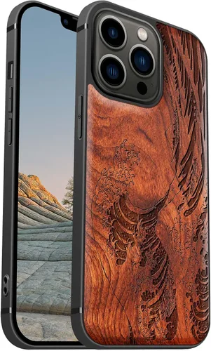 Miniatura 18 de Carveit Funda magnética de madera para iPhone 13 [madera natural y TPU suave] Funda protectora de madera única y elegante a prueba de golpes