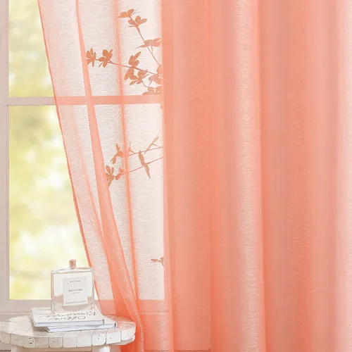 Miniatura 6 de 2 paneles de cortinas traslúcidas coral para dormitorio de 63 pulgadas de largo, cortinas semitraslúcidas con ojales para sala de estar, cortinas