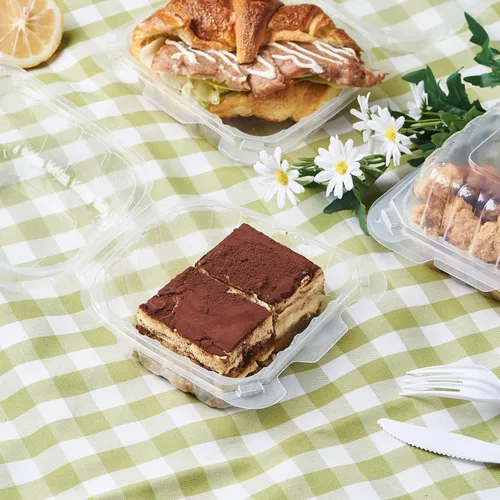 Miniatura 6 de Jaluxing 100 unidades de contenedores desechables de plástico transparente con bisagras para llevar alimentos, 15 cm de ancho, envases desechables