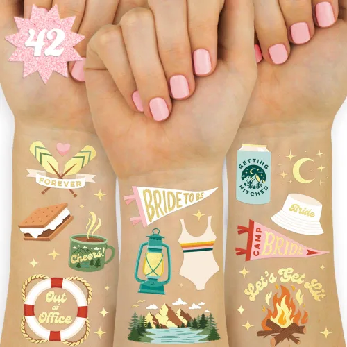 xo, Fetti Tatuajes temporales de despedida de soltera – 42 estilos de lámina dorada | Decoración de despedida de soltera glamping, accesorio de