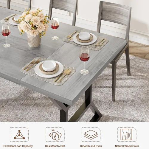 Miniatura 5 de GarveeHome Mesa de comedor grande de 70.9 pulgadas para 6, mesa de cocina rectangular con patas de metal resistentes, mesa de comedor de madera