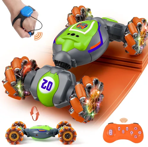 Miniatura 11 de QXHOL - Camión monstruo impermeable RC con gesto, vehículo de control remoto de 4WD anfibio controlado a mano para niños, vehículo todo terreno