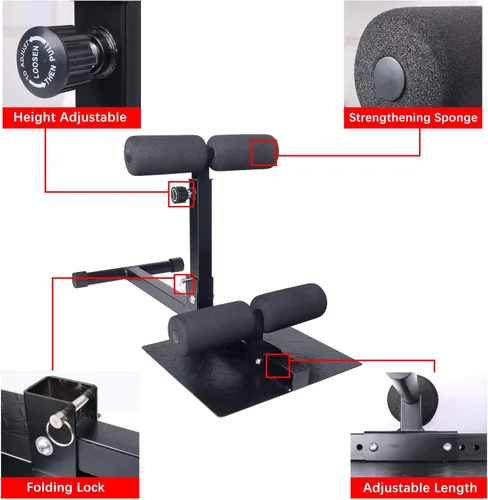 Miniatura 6 de INNOLIFE Sissy Squat Machine Adjustable Height, Protective Foam Thick Steel Fitness Home Gym Negro & rojo