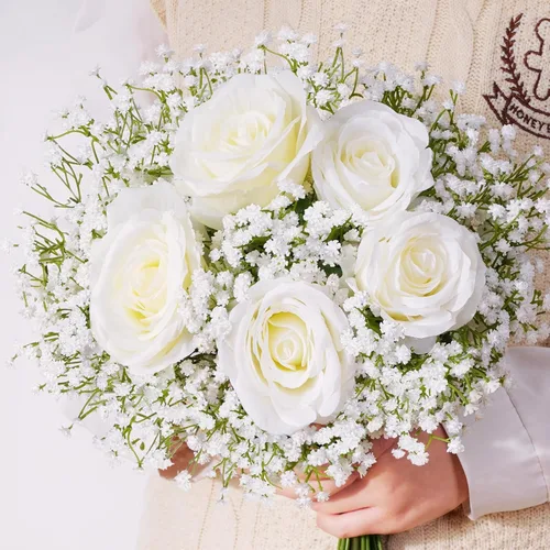 Miniatura 7 de Waipfaru 15 flores artificiales de aliento de bebé, flores artificiales de aliento de bebé, flores blancas falsas de tacto real, gypsophila