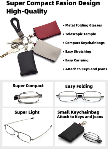 Miniatura 3 de Folding Reading Glasses, Key Chain Bag Readers Compact Easy Carry Readers Glasses