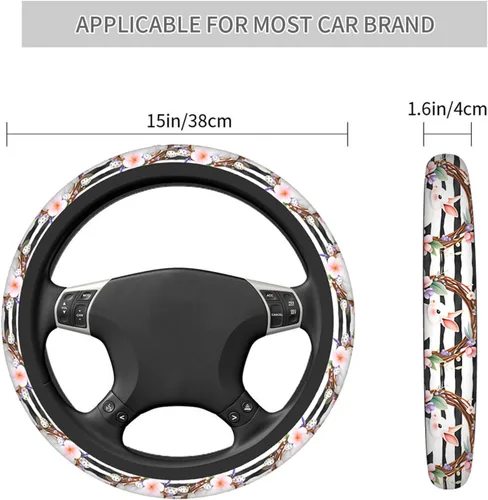 Miniatura 3 de Swono - Funda antideslizante para volante de conejito de Pascua, lindos conejos, mariposas, flores, rama a rayas, de neopreno, fundas para volante