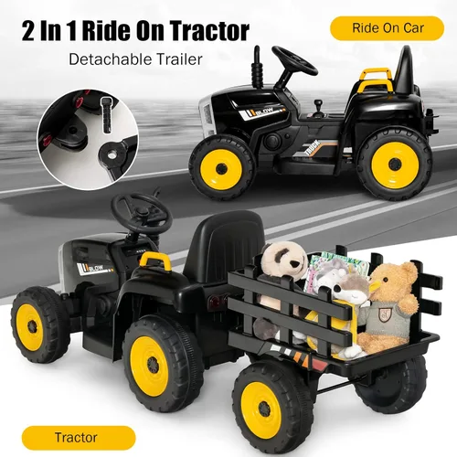 Miniatura 2 de Costzon Tractor de paseo con remolque desmontable, vehículos eléctricos para niños con pala cargadora de cambio de 3 marchas, diseño inalámbrico