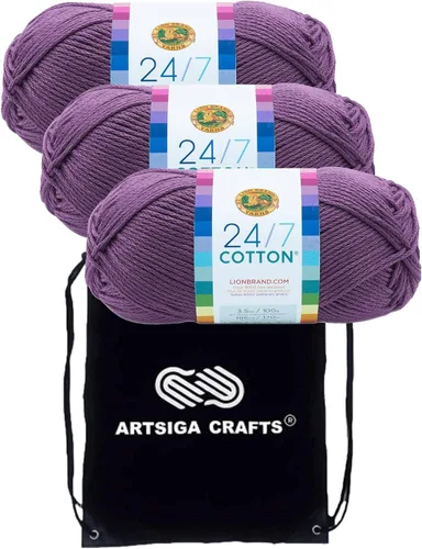 Miniatura 11 de Lion Brand 24/7 Algodón Rosa 761-101 (3 carretes - mismo lote de tinte) Hilado medio #4 de algodón para crochet y tejer con bolsa de proyecto