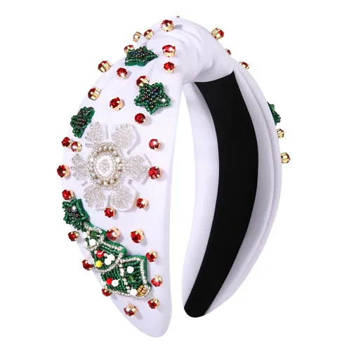 Miniatura 8 de boderier Diademas de Navidad para Mujeres Diadema de Árbol de Navidad con Cuentas Diadema Ancha Anudada de Cristal Accesorios para el Cabello