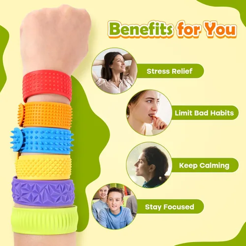 Miniatura 4 de Juguetes sensoriales antiestrés para niños: pulseras de silicona texturizada, paquete de 6, alivio del estrés para autismo, TDAH, juguetes