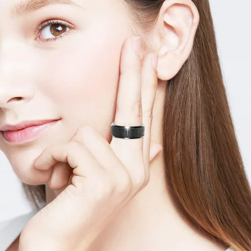 Miniatura 2 de Anillo giratorio para ansiedad para hombres, acero inoxidable, anillos de ansiedad para mujeres y hombres, 0.315 pulgadas de ancho, color negro