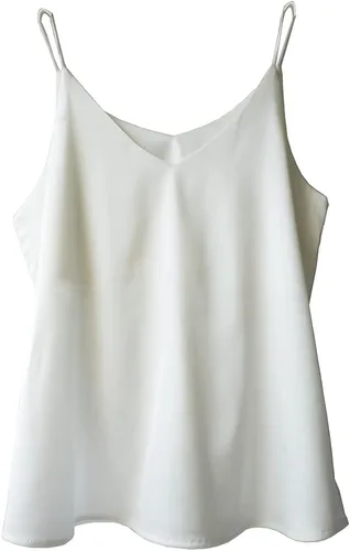 Wantschun - Camisola de satén de seda para mujer, camiseta, blusa, cuello en V, tirantes de tipo espagueti, XXS-4XL