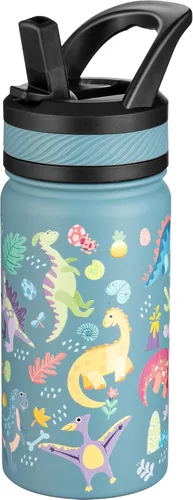 Miniatura 30 de Fanhaw Botella de agua aislada para niños de 14 onzas con tapa de pajita – Acero inoxidable de doble pared al vacío, a prueba de fugas, botellas
