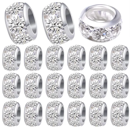 Miniatura 14 de BronaGrand 40 cuentas espaciadoras europeas de diamantes de imitación de 0.315 pulgadas (0.315 in), cuentas espaciadoras de cristal para bricolaje