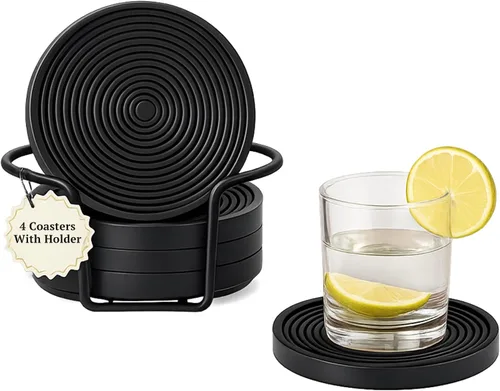 Folkulture Posavasos de madera con soporte, posavasos de madera para bebidas, posavasos redondos bohemios de 4 pulgadas, paquete de 4 bonitos