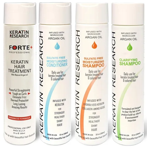KERATIN RESEARCH Tratamiento capilar con queratina brasileña Forte Blowout, alisado de larga duración, resultados naturales orgánicos con aceite de